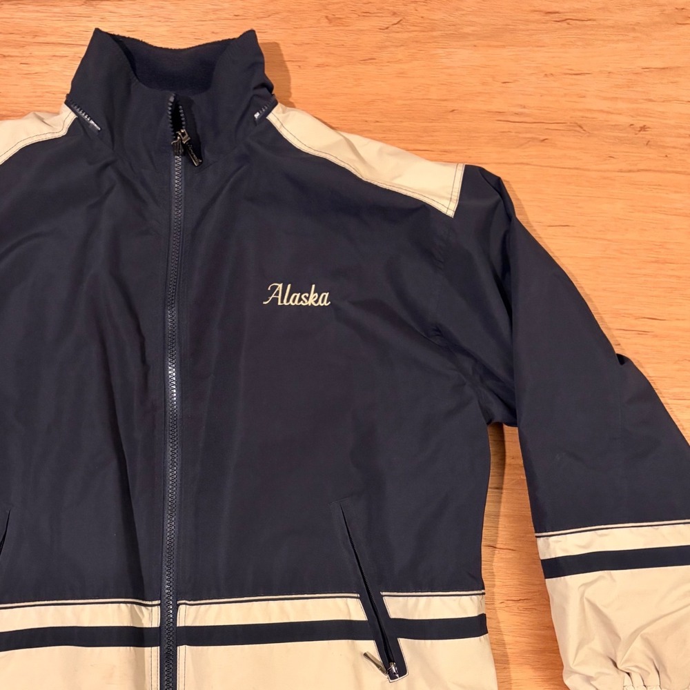 Alaska Reversible Windbreaker Jacket Navy Cream Fleece Lined Souvenir M/L